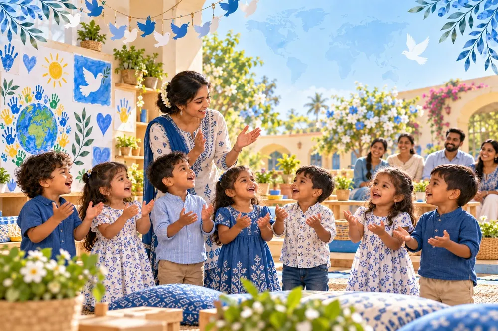 Crianças da educação infantil cantam para as famílias no Dia da Paz